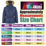 A2Z 4 Kids Kids Girls Jackets Navy Puffer Hooded Stylish Detachable Faux Fur Padded Zipped Belted Slim Fit Warm Coats New Age 5 6 7 8 9 10 11 12 13 Years