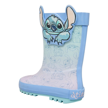 Disney Stitch Kids Wellies Officially Licensed Blue PVC Rain Boots with 3D Ears