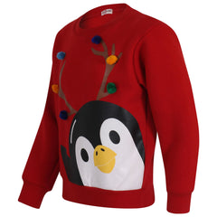 Kids Girls Boys Christmas Penguin Face Sweatshirt Long Sleeve Trendy Jumper 2-13