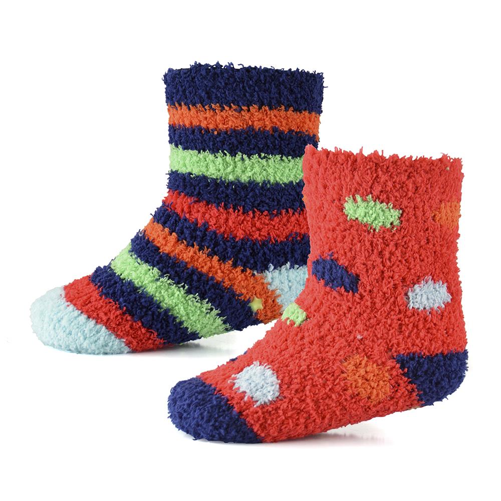 Infant Baby Boys Girls Slipper Fluffy Socks With Gripper Pack of 2 Newborn Socks