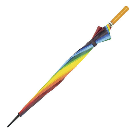 A2Z Rainbow Golf Umbrella 16 Panel Wooden Handle Rain And UV Protection