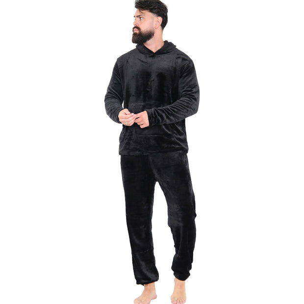 Mens Pyjamas Soft Warm Fleece Adults Hooded Pyjamas 2 Piece Gift Set For Mens