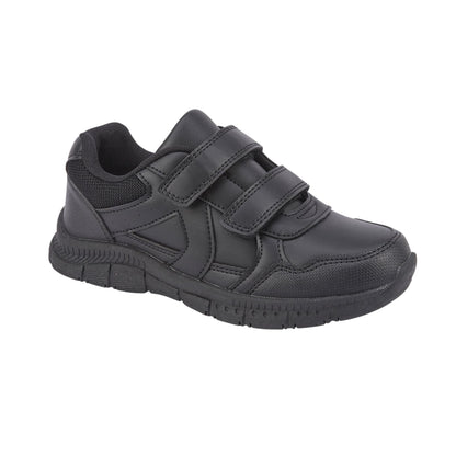 Kids Boys School Shoes Black Twin Strap Touch Fastening Trainers PU Grip Sole