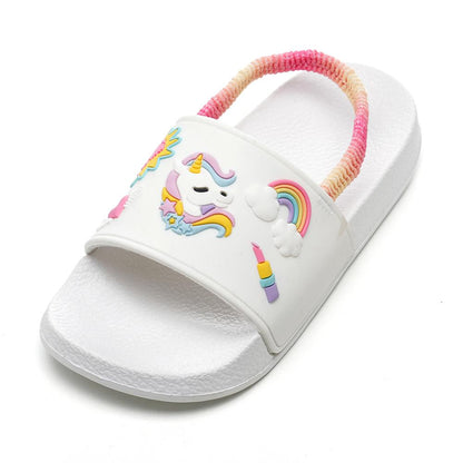 Girls EVA Sliders Heart & Unicorn Print Slip-On Summer Holiday Beach Pool Slides