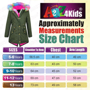 Kids Hooded Jacket Girls Fur Parka School Jackets Outwear Coat 5-13 Years