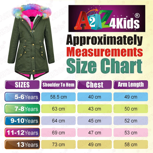 Kids Hooded Jacket Girls Fur Parka School Jackets Outwear Coat 5-13 Years