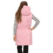 A2Z Kids Girls Down Vest Fashion Oversized Pink Hooded Quilted Gilet Padded Long Line Vest Jacket Long Sleeveless Coat Urban Winter Wear Age 7-13 Years