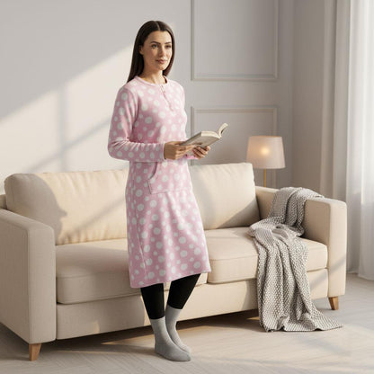 Ladies Fleece Nightie Long Sleeve Dress with Pockets Sizes 10-24