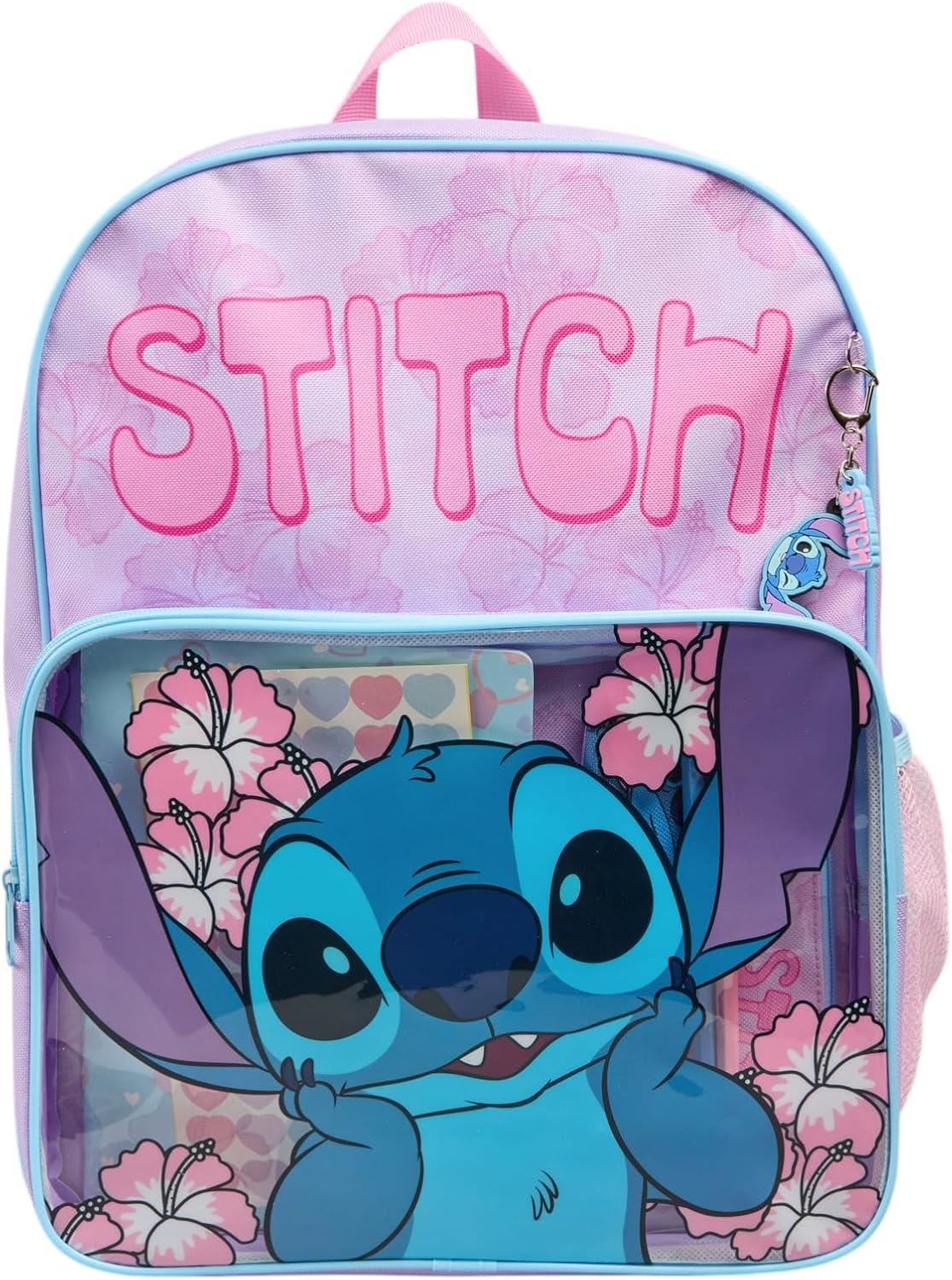 Disney Stitch Girls Backpack Set with Pencil Case Notebook Stickers & Keyring
