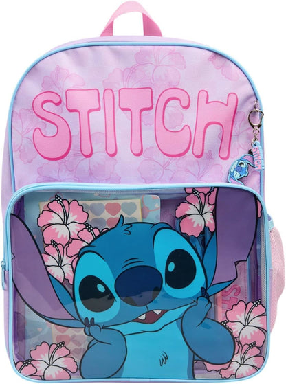 Disney Stitch Girls Backpack Set with Pencil Case Notebook Stickers & Keyring