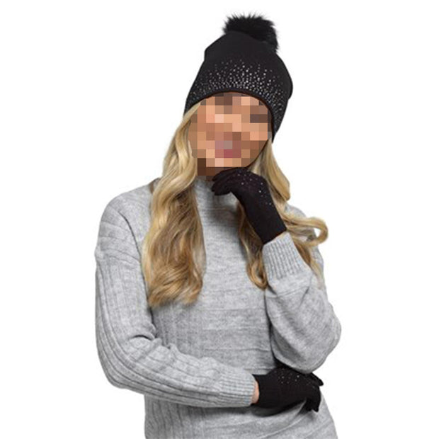 A2Z Ladies Hat Gloves Knit Beanie Pom Pom Winter Warm Soft Cozy Hats Gloves Set