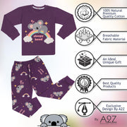 Kids Girls Pyjamas Rainbow & Koala Print Purple Lounge Suit Set - A2Z 4 Kids