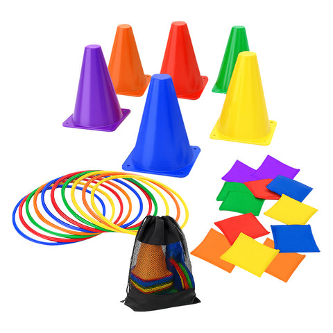 Kids PE Activity Set Cones, Rings, Bean Bags, Outdoor Garden Playground Games