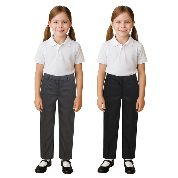 Kids Girls 2 Pack Teens School Uniform Pant Slim Fit Teflon Coated School Pants