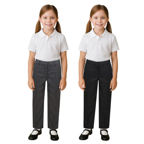 Kids Girls 2 Pack Teens School Uniform Pant Teflon Coated Permanent Crease Pants