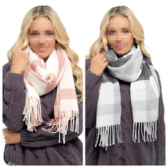 Women Oversized Check Scarf Soft Acrylic Shawl Winter Wrap Cosy Knitted Scarves