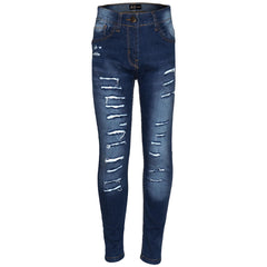 Kids Girls Stretchy Jeans Denim Ripped Faded Fashion Skinny Pants Jeggings 5-14
