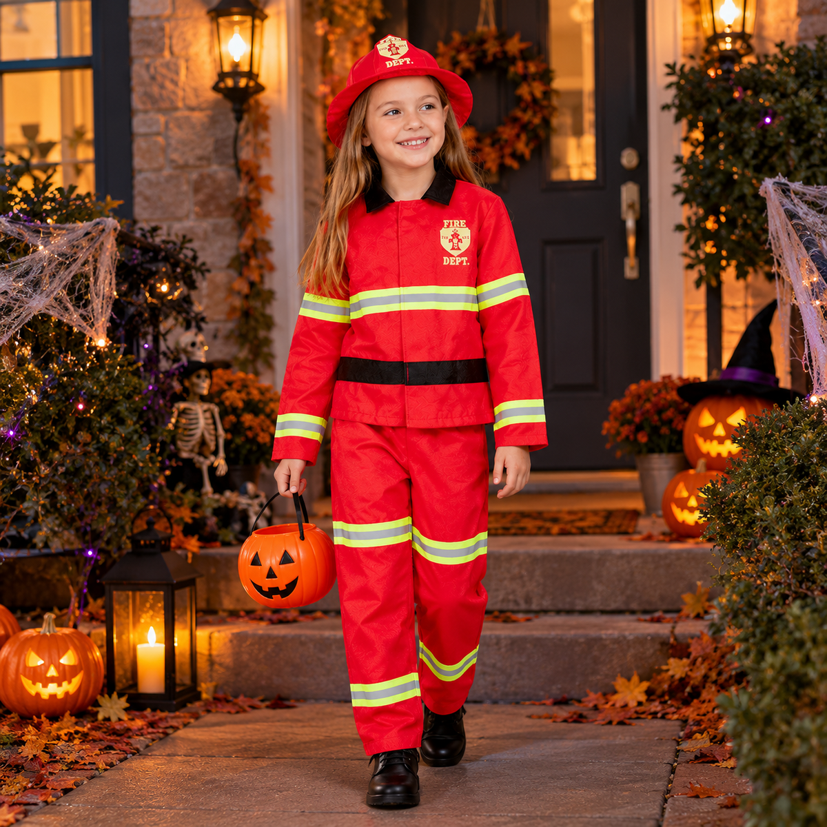 Kids Fireman Costume Firefighter Role Play Halloween Fire Man Uniform Outfit Kit