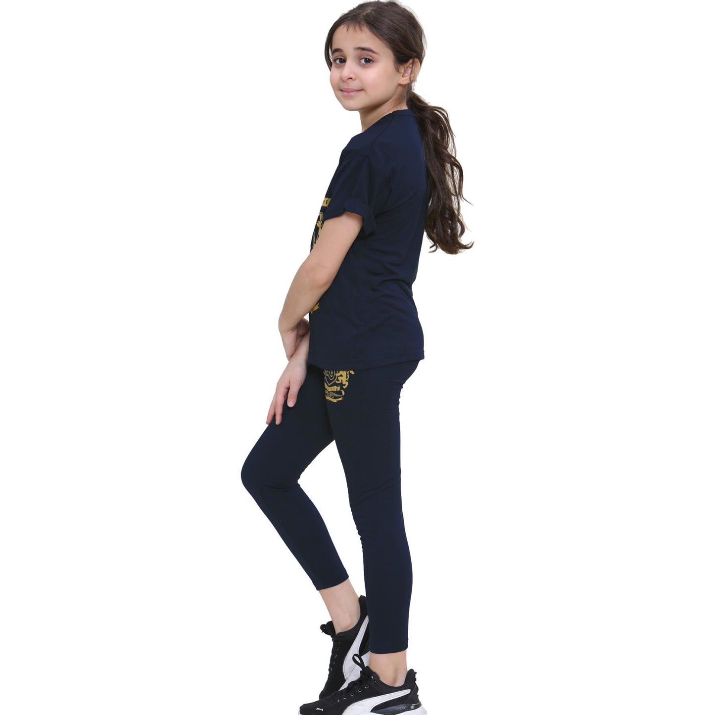Girls Top Kids Short sleeves Varsity Lion Print T Shirt & Legging Outfit Set