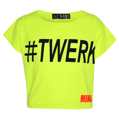 Girls Top Kids #Twerk Print Stylish Fashion Trendy T Shirt Crop Top 7-13 Years