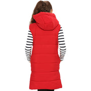 A2Z Kids Girls Down Vest Fashion Oversized Red Hooded Quilted Gilet Padded Long Line Vest Jacket Long Sleeveless Coat Urban Winter Wear