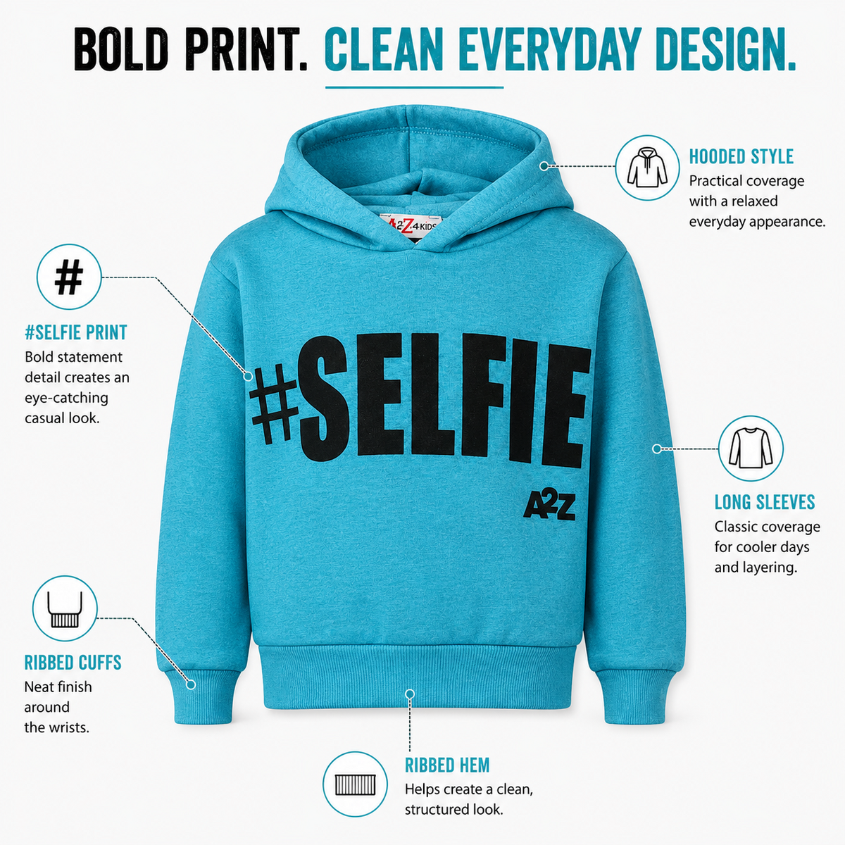 Kids Girls Boys Sweat Shirts Tops #Selfie Hooded Jumpers Hoodies New Age 2-13 Yr