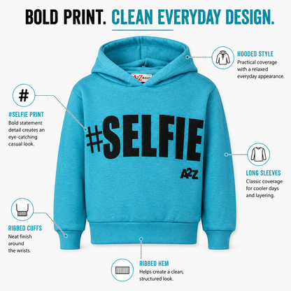 Kids Girls Boys Sweat Shirts Tops #Selfie Hooded Jumpers Hoodies New Age 2-13 Yr