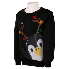 Kids Girls Boys Christmas Penguin Face Sweatshirt Long Sleeve Trendy Jumper 2-13