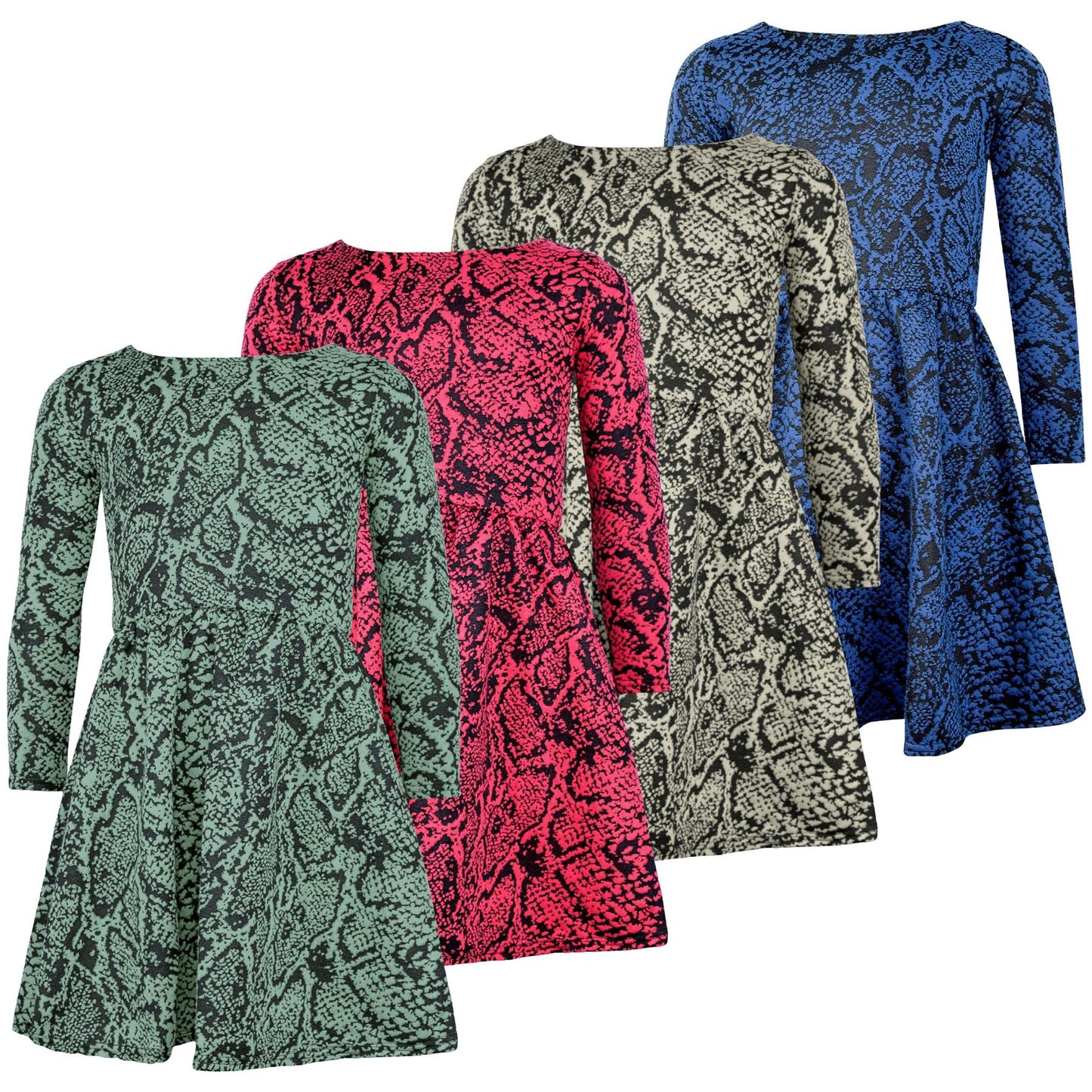 Kids Girls Skater Dress Long Sleeve Snake Flared Party Summer Dresses 5-13