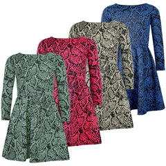 Kids Girls Skater Dress Long Sleeve Snake Flared Party Summer Dresses 5-13