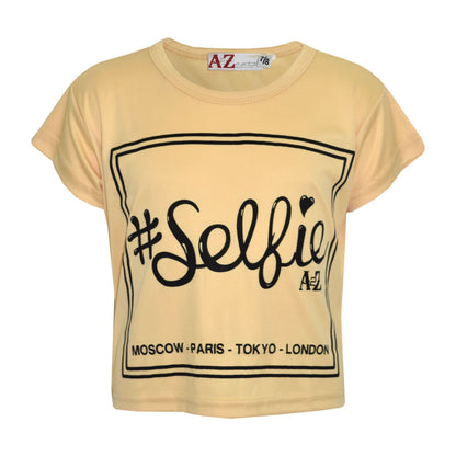 Girls Top Kids #Selfie Print Stylish Fahsion Trendy T Shirt Crop Top 7-13 Years