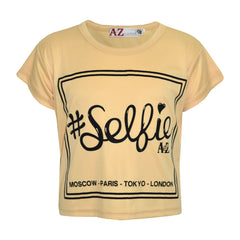 Girls Top Kids #Selfie Print Stylish Fahsion Trendy T Shirt Crop Top 7-13 Years
