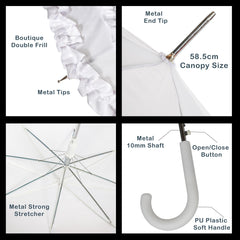 A2Z Ladies Bridal Umbrella Wedding Brolly Double Ruffle Lace Walking Dome Canopy