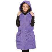 A2Z Kids Girls Down Vest Fashion Oversized Lilac Hooded Quilted Gilet Padded Long Line Vest Jacket Long Sleeveless Coat Urban Winter Wear Age 7-13 Years