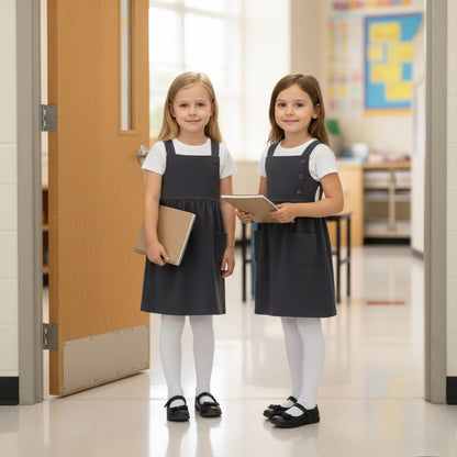 Kids 2 Pack Girls School Uniform Dress Soft Comfortable Pinafore School Dresses