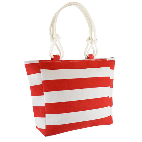 Ladies Canvas Beach Bag Red Striped Travel Bag Women Reuseable Shopping Tote Bag