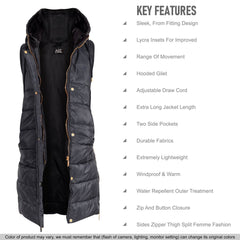 Kids Girls Oversized Gilet Long Line Hooded Quilted Jacket Long Sleeveless Coat