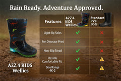 A2Z 4 kids Boys Girls Dinosaur Print Light Up Wellington Boots PVC Rain Wellies