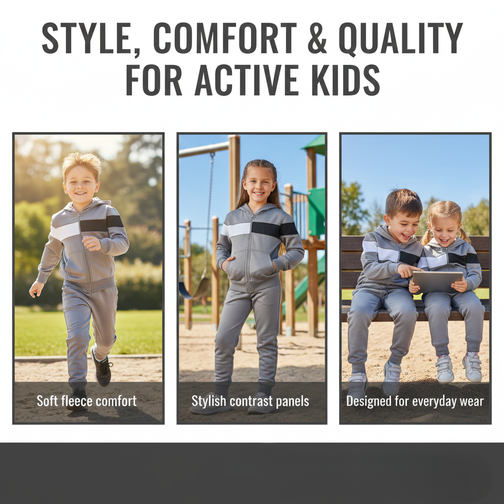 Kids Girls Boys Tracksuit Contrast Panelled Hoodie & Bottom Jogging Suits
