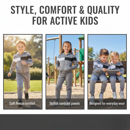 Kids Girls Boys Tracksuit Contrast Panelled Hoodie & Bottom Jogging Suits