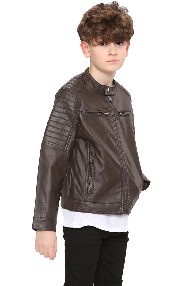 A2Z 4 Kids Motorcycle Biker Dark Brown Jacket PU Leather Jacket Zipper Stylish Boys Age 5-13 Years