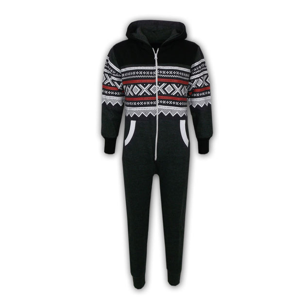 Kids Girls Boys Aztec Snowflake Print Hooded Onesie All In One Jumpsuit Age 5 6 7 8 9 10 11 12 13 Years