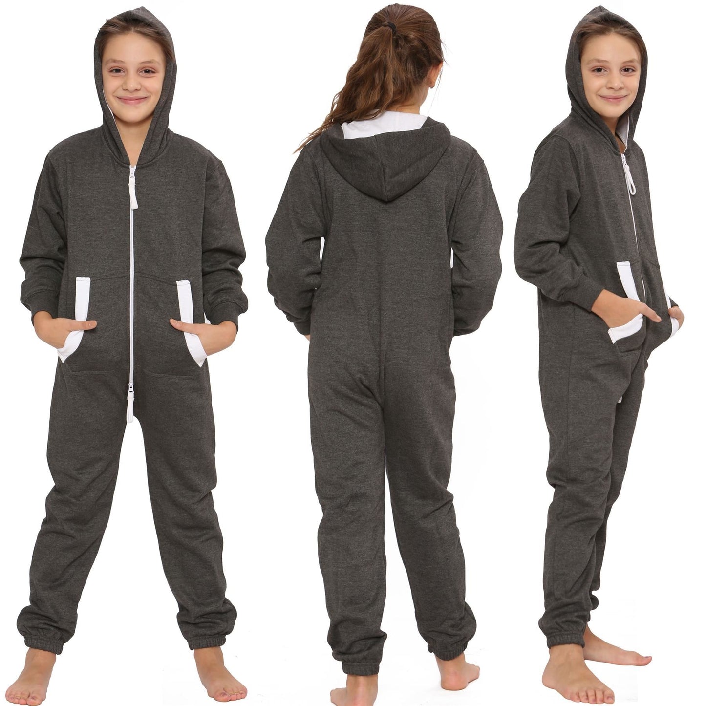 A2Z Onesie One Piece Kids Charcoal Pyjamas Sleepsuit Costume Girls & Boys 5-13 Y